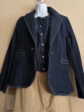 Dark Indigo Denim Blazer Jacket - Women's Tailored Jean Blazer